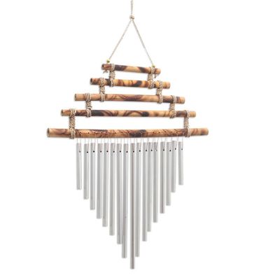 Alternate image for Artisan Crafted Bamboo and Aluminum Wind Chime Five Steps