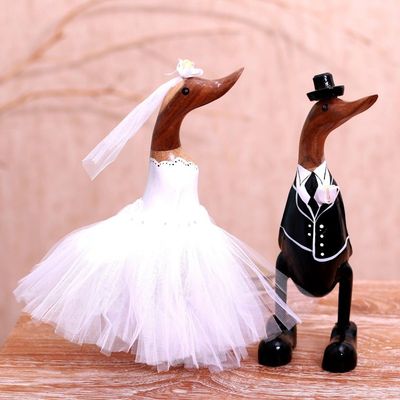 Alternate image for Bamboo Root and Wood Duck Wedding Sculptures Pair Duck Wedding