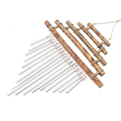 Alternate image for Artisan Crafted Bamboo and Aluminum Wind Chime Five Steps
