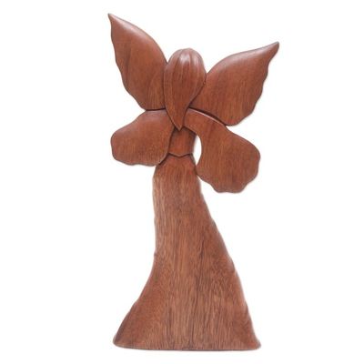 Alternate image for Hand Carved Suar Wood Fairy Statuette Butterfly Queen