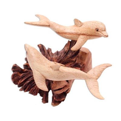 Alternate image for Artisan Crafted Coral Reef and Dolphin Sculpture Dolphin Harmony