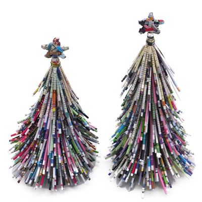 Alternate image for Handmade Recycled Paper Christmas Tree Figurines Pair News Tree