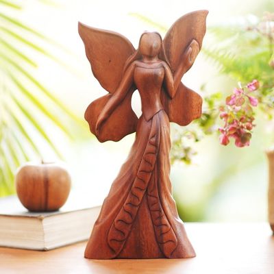 Alternate image for Hand Carved Suar Wood Fairy Statuette Butterfly Queen