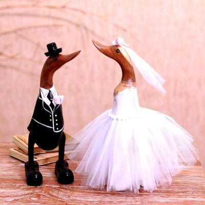 Alternate image for Bamboo Root and Wood Duck Wedding Sculptures Pair Duck Wedding