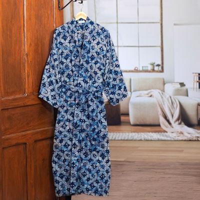 Alternate image for Mens Batik Cotton Robe Midnight Fireworks