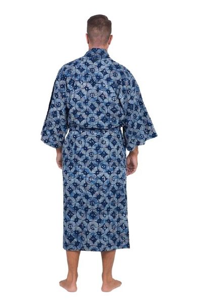 Alternate image for Mens Batik Cotton Robe Midnight Fireworks