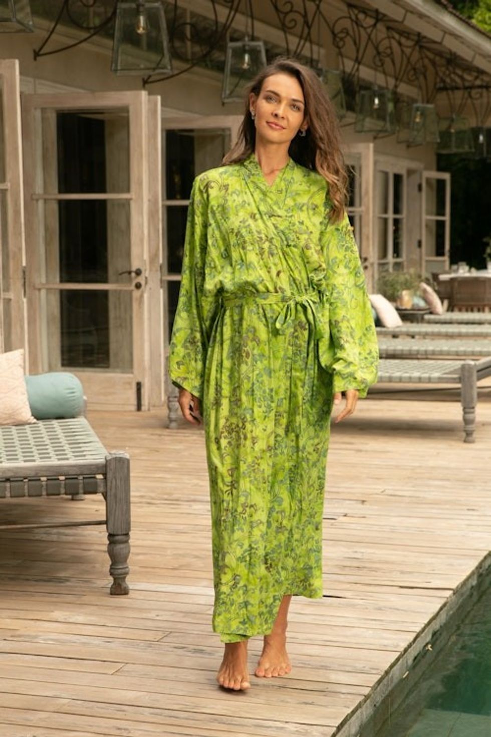 Hand Made Green Batik Robe 'Emerald Forest'