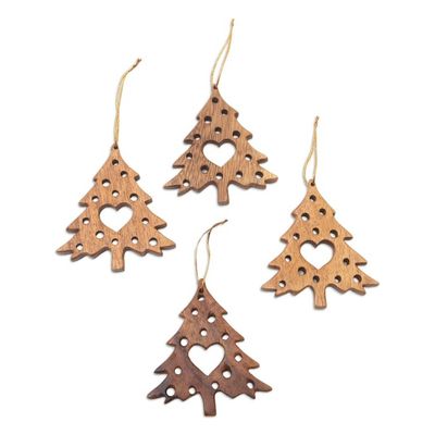 Alternate image for Suar Wood Christmas Ornaments With Hearts Bali Set of 4 Tree of Love