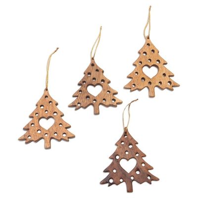 Alternate image for Suar Wood Christmas Ornaments With Hearts Bali Set of 4 Tree of Love