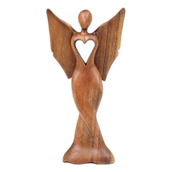 Alternate image for Hand-Carved Semi-Abstract Suar Wood Sculpture of an Angel Celestial Protection