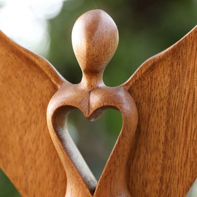 Alternate image for Hand-Carved Semi-Abstract Suar Wood Sculpture of an Angel Celestial Protection
