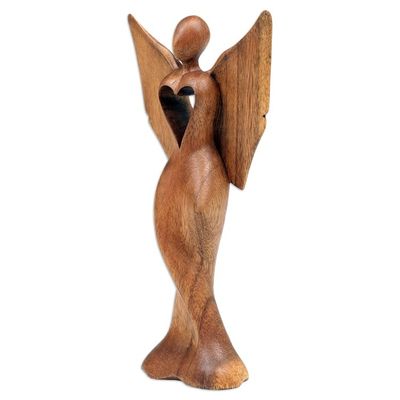 Alternate image for Hand-Carved Semi-Abstract Suar Wood Sculpture of an Angel Celestial Protection