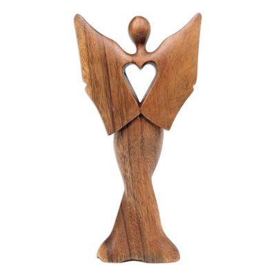 Alternate image for Hand-Carved Semi-Abstract Suar Wood Sculpture of an Angel Celestial Protection