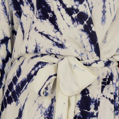 Alternate image for Womens Kimono Style Tie-dye Robe on Blue and Cream High Energy