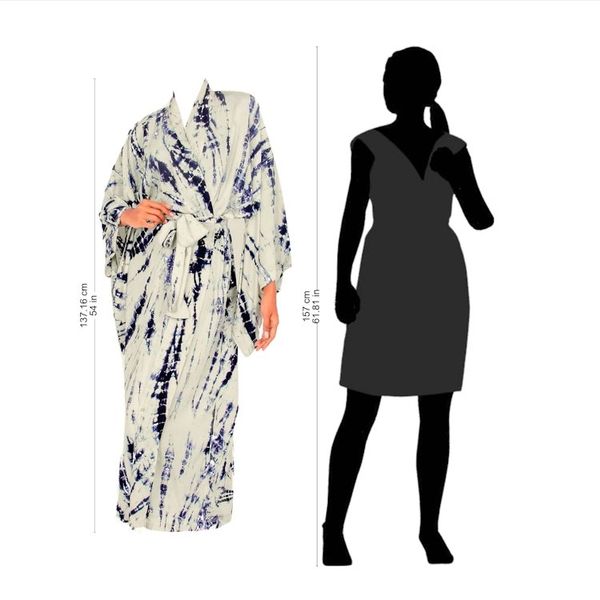 Alternate image for Womens Kimono Style Tie-dye Robe on Blue and Cream High Energy