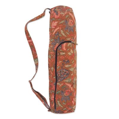 Alternate image for Batik Flowers on Cotton Yoga Mat Bag Artisan Crafted Tiga Negeri