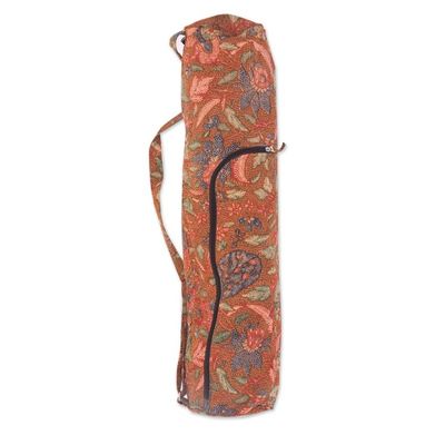 Alternate image for Batik Flowers on Cotton Yoga Mat Bag Artisan Crafted Tiga Negeri