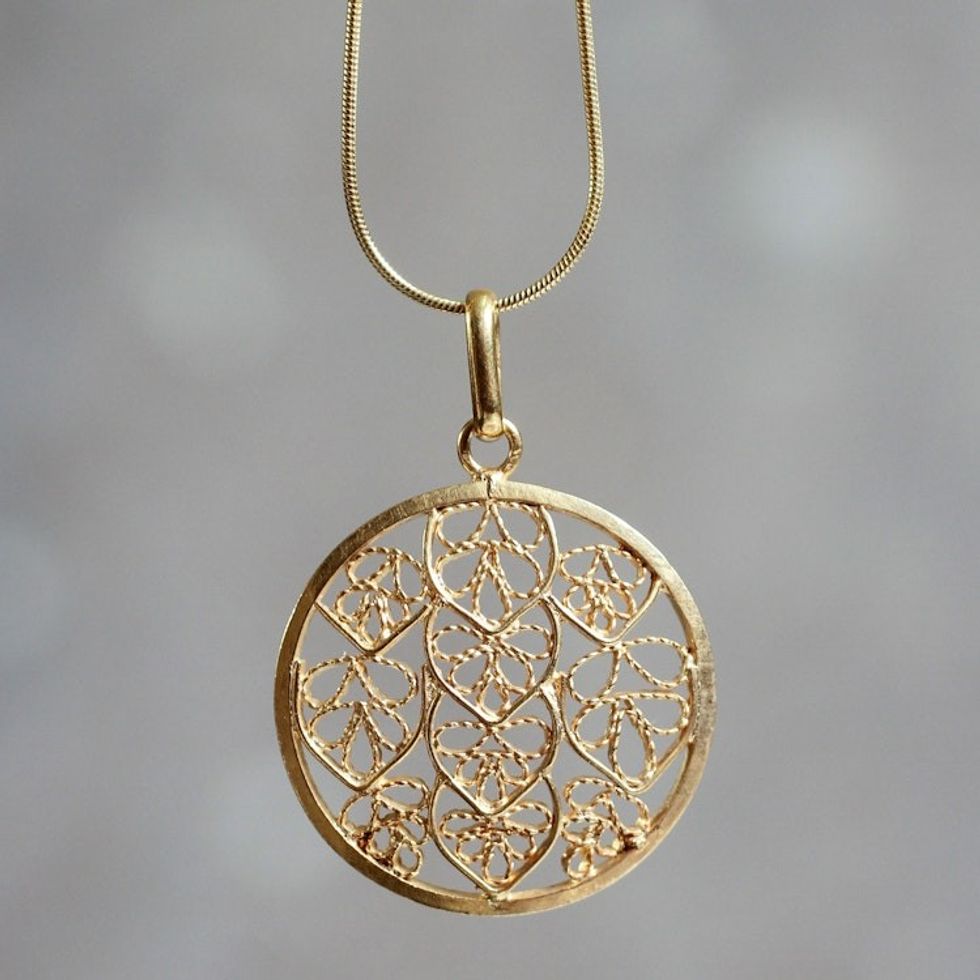 Filigree Gold Plated Sterling Silver Pendant Necklace 'Natural Energy'