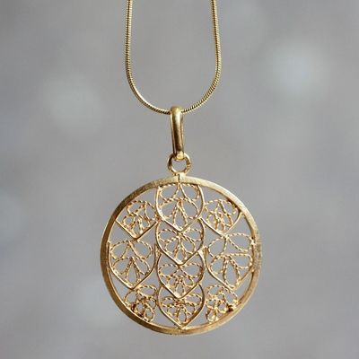 Alternate image for Filigree Gold Plated Sterling Silver Pendant Necklace Natural Energy