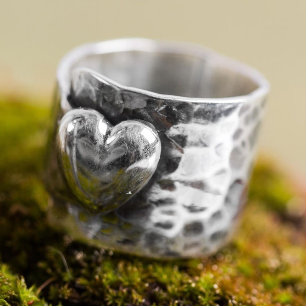 Heart Theme Handcrafted Andean Sterling Silver Ring 'Heartfelt Hug'