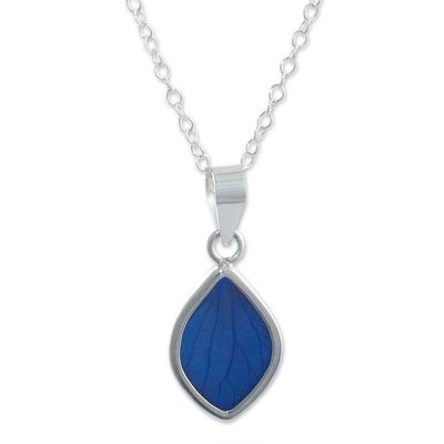 Alternate image for Silver Necklace with Natural Leaf Pendant Natures Gem in Blue