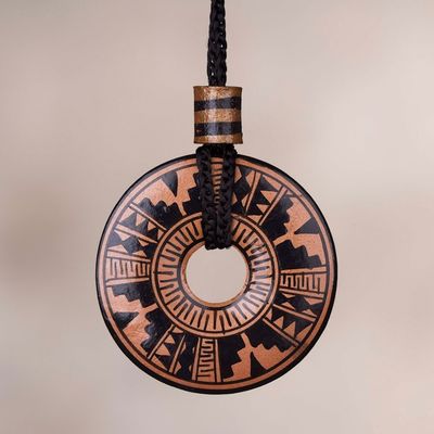 Alternate image for Peruvian Ceramic Pendant Necklace in Black and Copper Colors Copper Queen