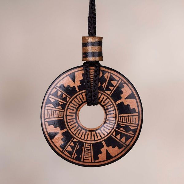 Alternate image for Peruvian Ceramic Pendant Necklace in Black and Copper Colors Copper Queen