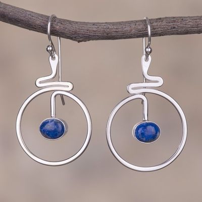 Alternate image for Round Lapis Lazuli Dangle Earrings from Peru Swirling Moons