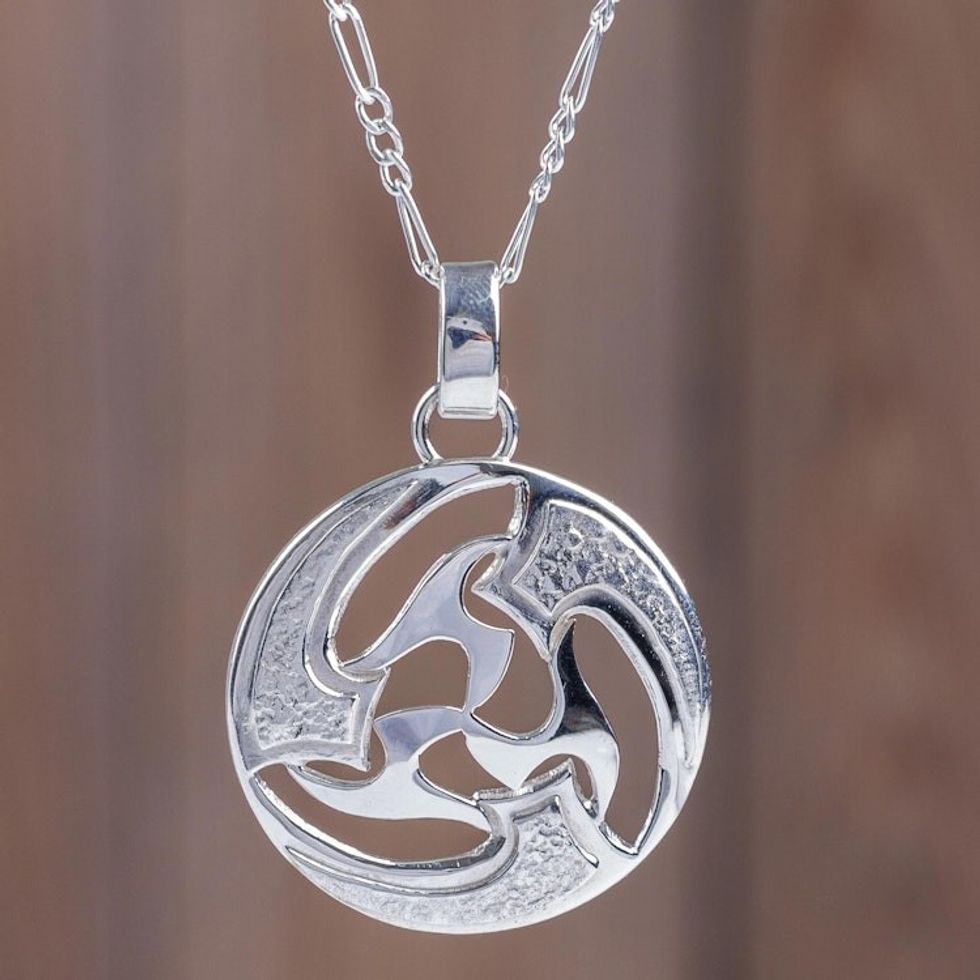 Modern Abstract Andean Silver Pendant Necklace 'Universe in Motion'