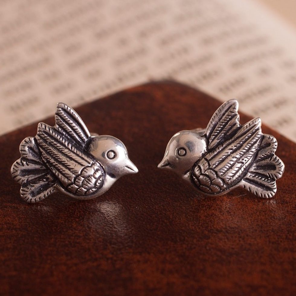 950 Silver Dove Button Earrings Crafted in Peru 'Imperial Dove'