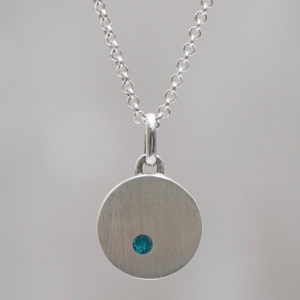 Brushed Silver Pendant Necklace with Chrysocolla 'Moon Gazer'