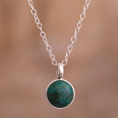 Alternate image for Andean Chrysocolla and Sterling Silver Pendant Necklace Blue Green World