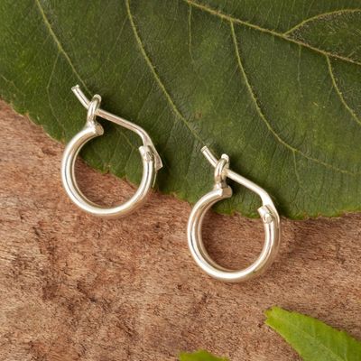 Alternate image for Handmade Modern Sterling Silver Mini Hoop Earrings from Peru Silver Polish