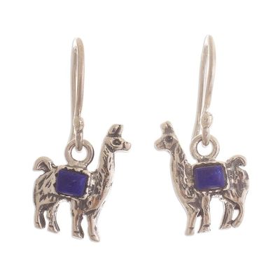 Alternate image for Peruvian Silver and Lapis Lazuli Llama Dangle Earrings Andean Llama in Blue