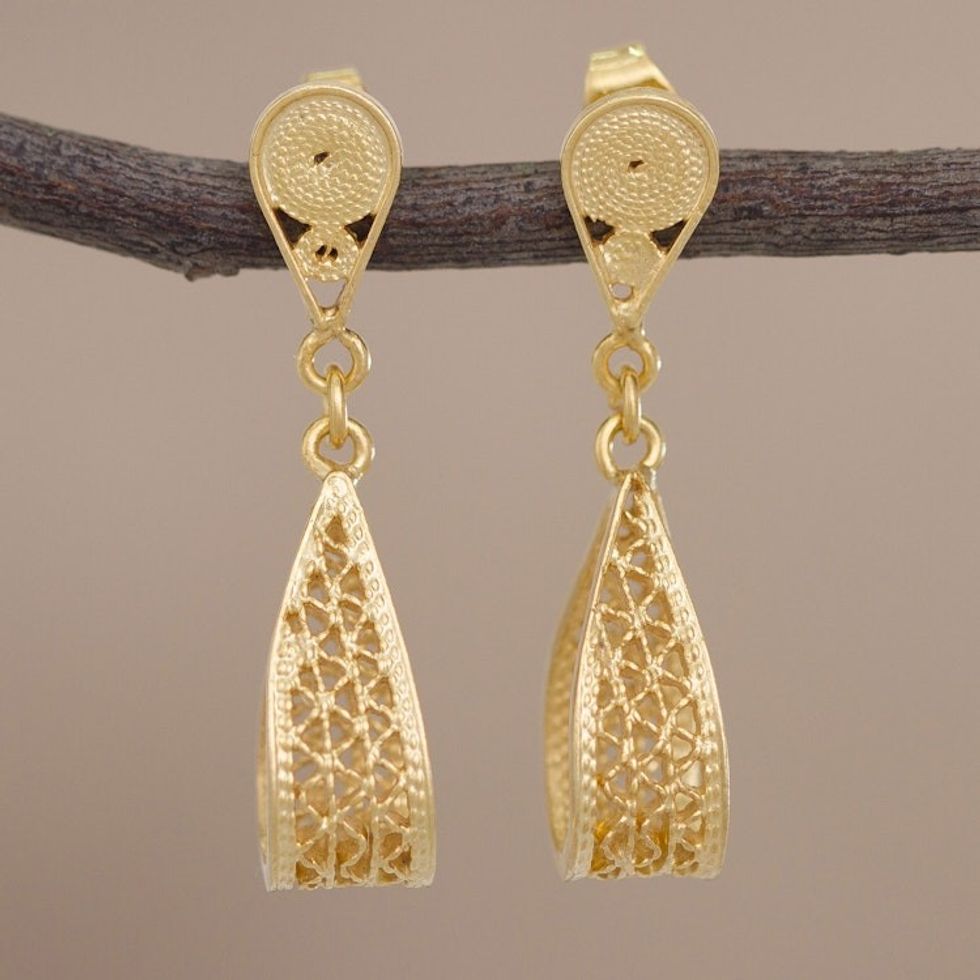 Gold Plated Sterling Silver Filigree Earrings from Peru 'Glistening Utopia'
