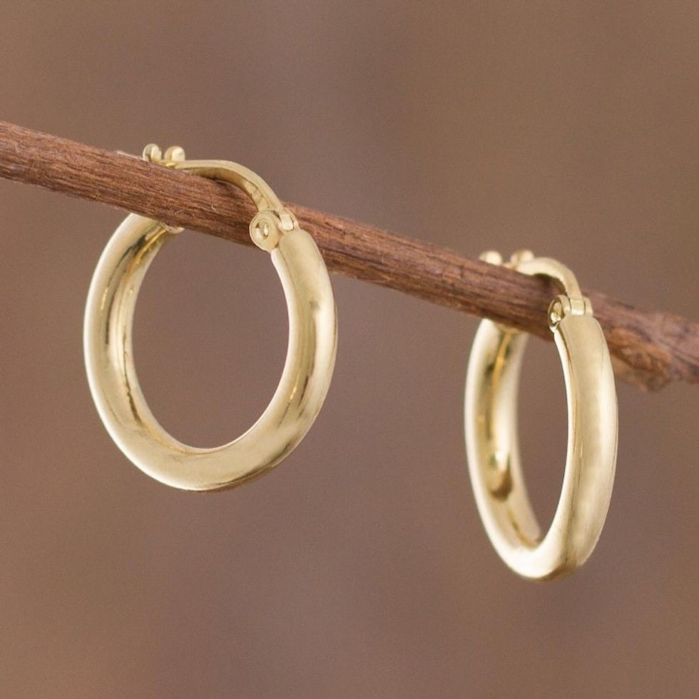 18k Gold Plated Sterling Silver Hoop Earrings from Peru 'Classic Sheen'