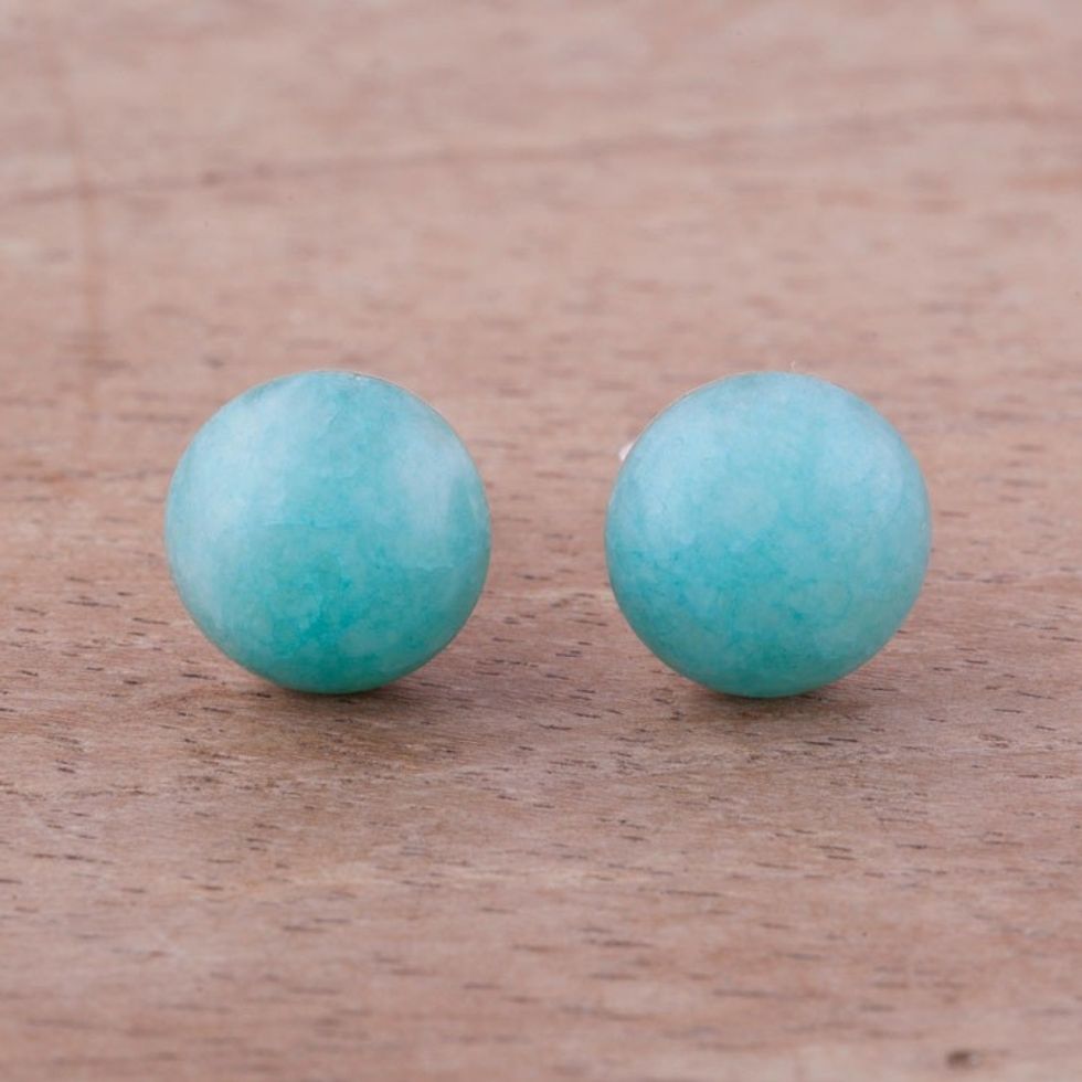 Amazonite and Sterling Silver Stud Earrings from Peru 'Sky Blue Domes'