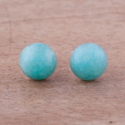 Alternate image for Amazonite and Sterling Silver Stud Earrings from Peru Sky Blue Domes