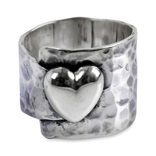 Alternate image for Heart Theme Handcrafted Andean Sterling Silver Ring Heartfelt Hug