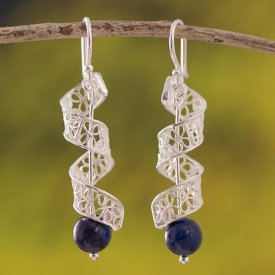 Alternate image for Spiral Lapis Lazuli Filigree Dangle Earrings from Peru Spiral Dance