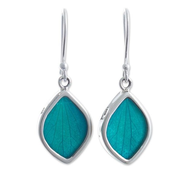 Alternate image for Aqua Hydrangea Leaf Earrings Natures Gem in Aqua