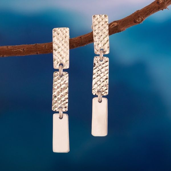Alternate image for Textured Sterling Silver Dangle Earrings Made in Peru Textured Links