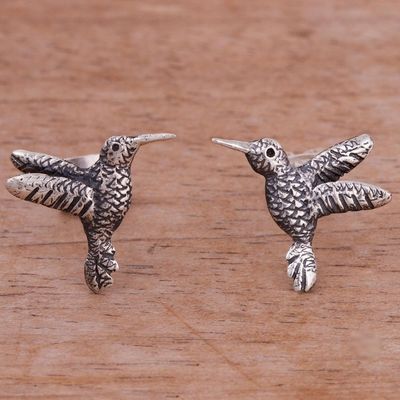 Alternate image for Sterling Silver Hummingbird Stud Earrings from Peru Hummingbird Harmony