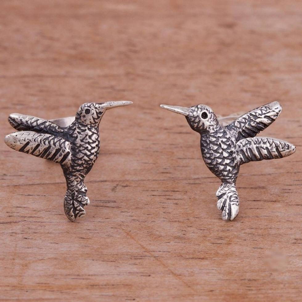 Sterling Silver Hummingbird Stud Earrings from Peru 'Hummingbird Harmony'