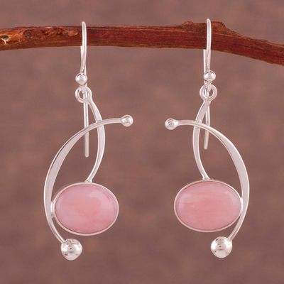 Alternate image for Pink Opal and Sterling Silver Dangle Earrings from Peru Crescent Eyes