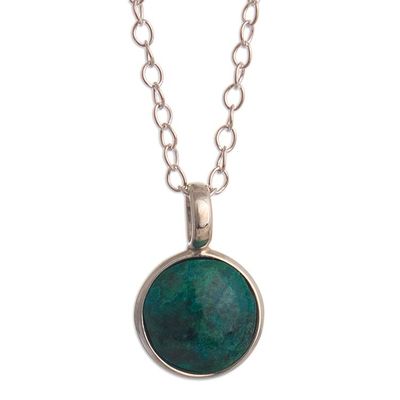 Alternate image for Andean Chrysocolla and Sterling Silver Pendant Necklace Blue Green World