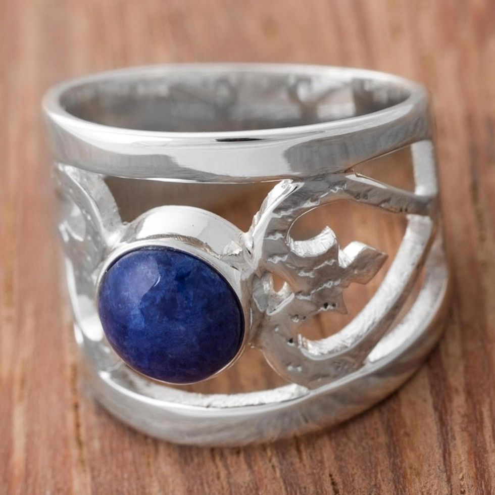 Sodalite and Sterling Silver Cocktail Ring from Peru 'Inseparable Love'