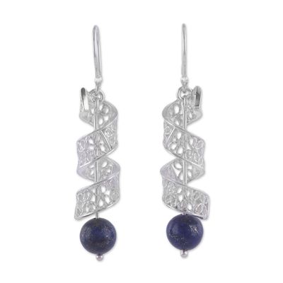 Alternate image for Spiral Lapis Lazuli Filigree Dangle Earrings from Peru Spiral Dance