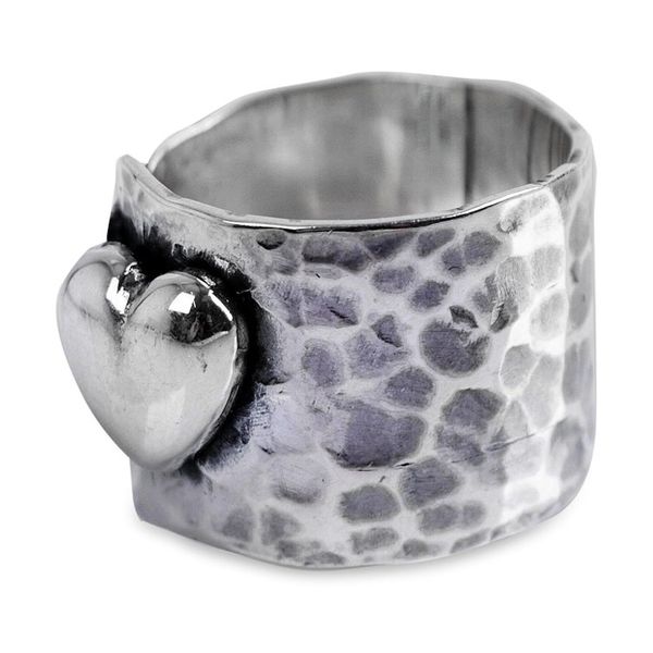 Alternate image for Heart Theme Handcrafted Andean Sterling Silver Ring Heartfelt Hug