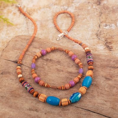 Alternate image for Blue and Purple Ceramic Beaded Necklace and Stretch Bracelet Gentleness and Serenity